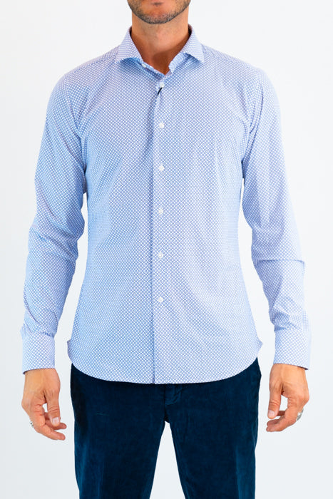 Camicia tessuto tecnico fantasia bianco e blu