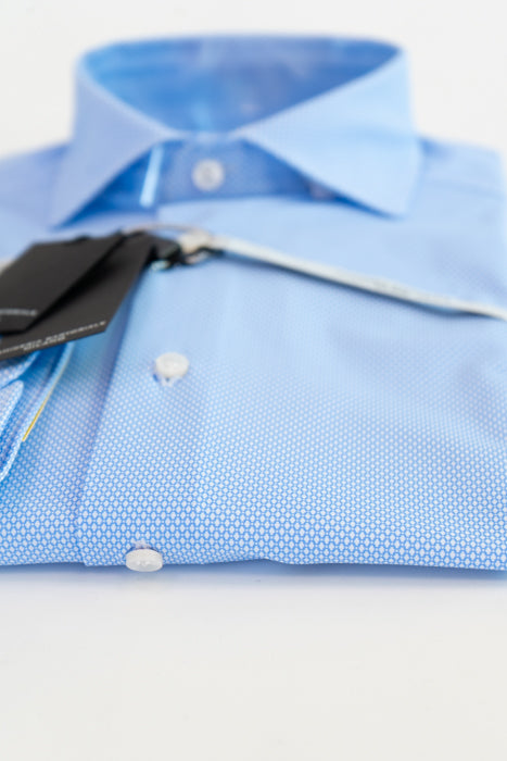 Camicia tessuto tecnico microfantasia bianco azzurro