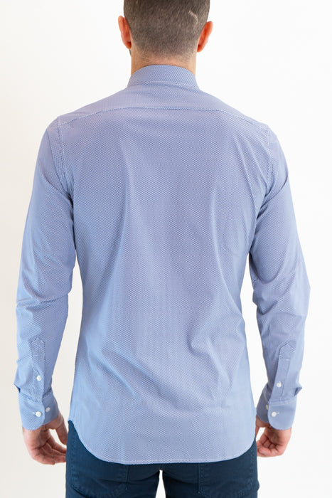 Camicia tessuto tecnico fantasia bianco e blu