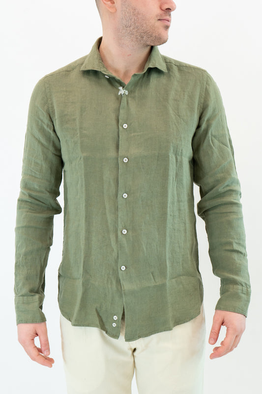 Camicia Vintage Lino verde militare