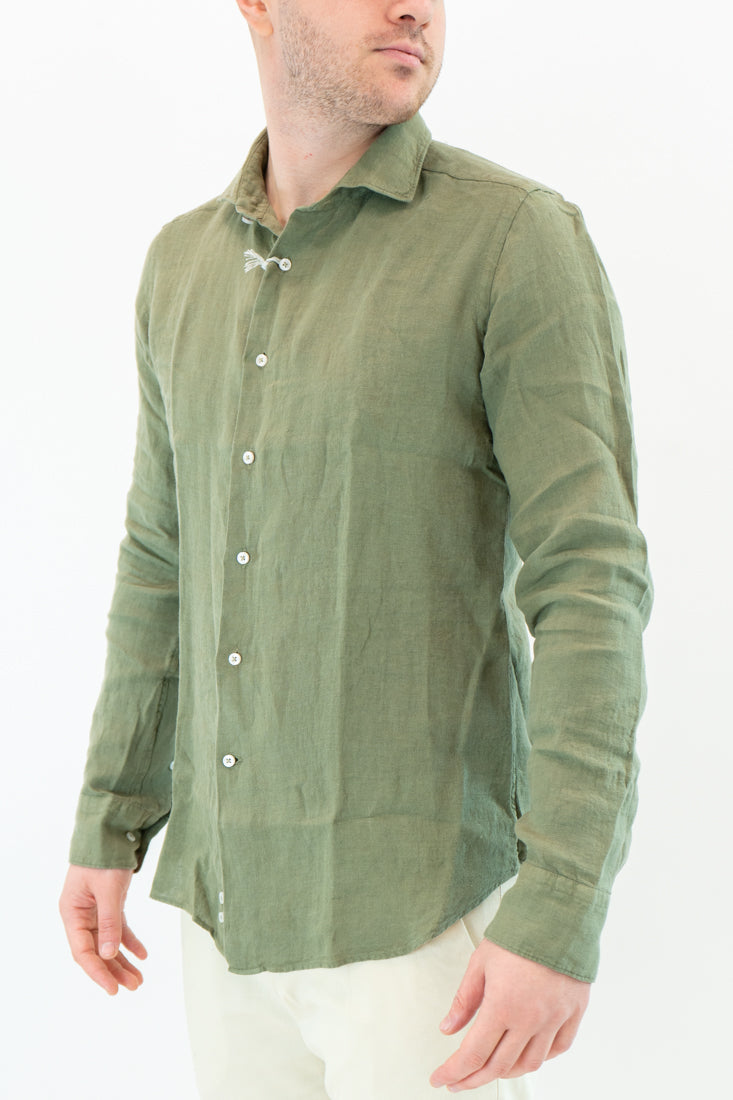 Camicia Vintage Lino verde militare