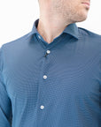 Camicia tessuto tecnico microfantasia blu, bianco e azzurro