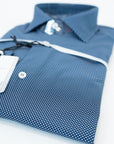 Camicia tessuto tecnico microfantasia blu, bianco e azzurro