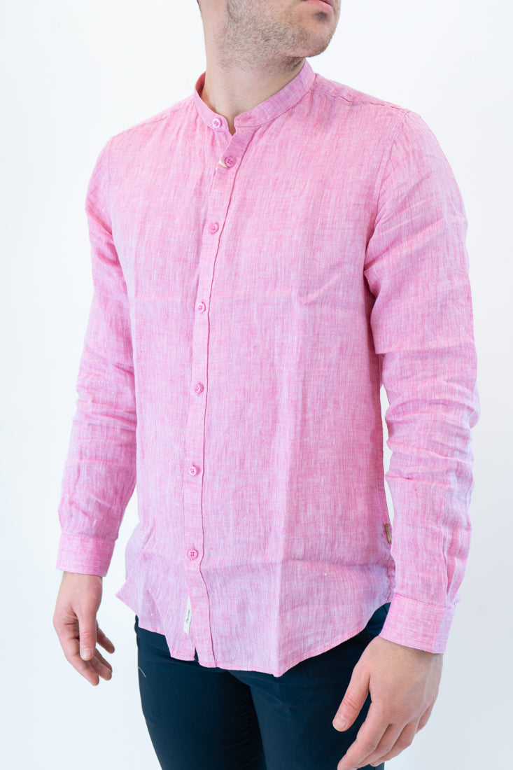 Camicia Gianni Lupo coreana magenta in lino