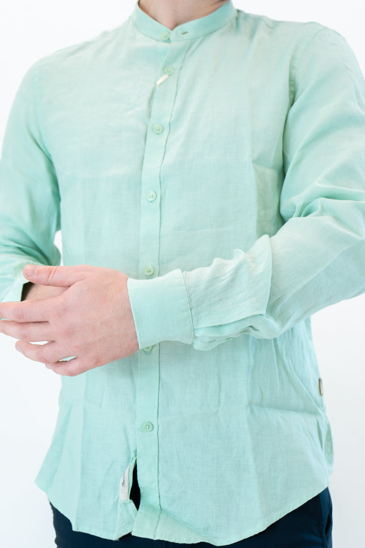 Camicia Gianni Lupo coreana verde menta in lino