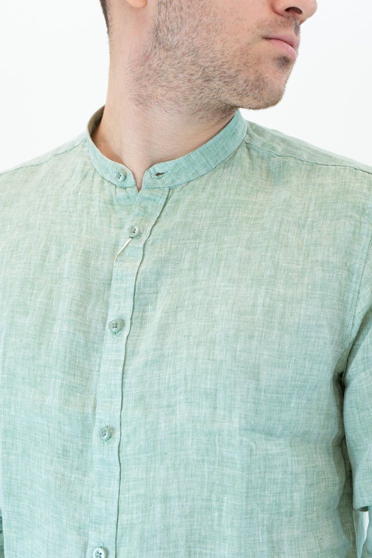 Camicia Gianni Lupo coreana verde salvia in lino
