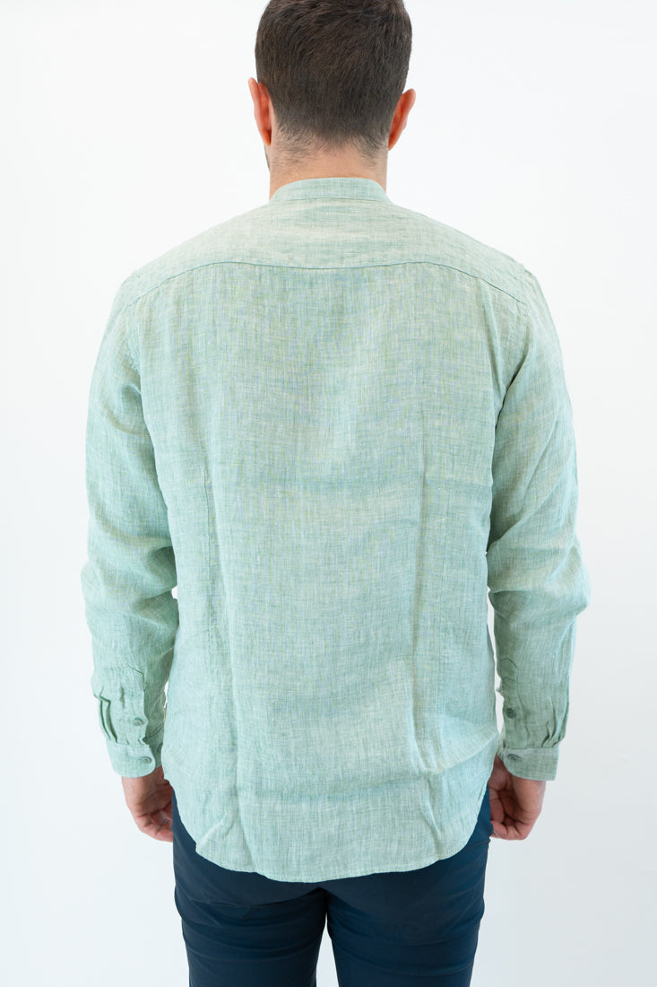 Camicia Gianni Lupo coreana verde salvia in lino