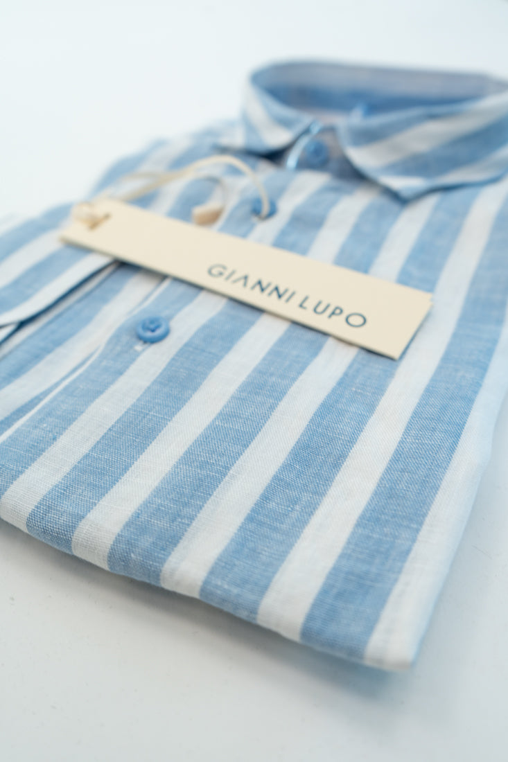 Camicia Gianni Lupo riga azzurro in lino