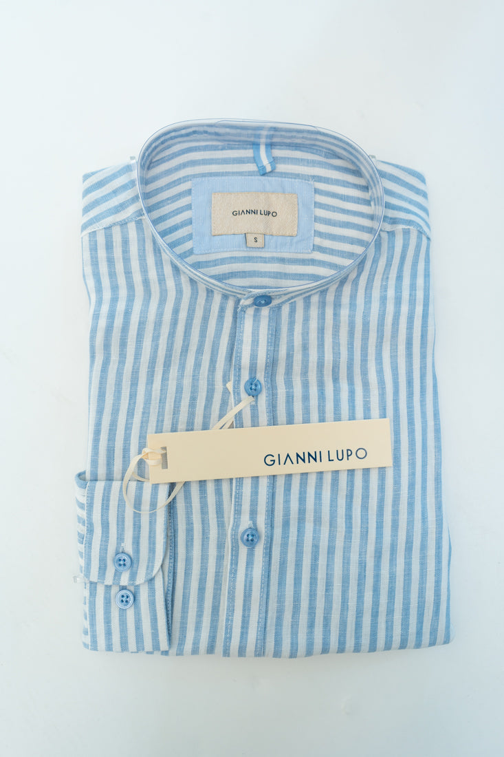 Camicia Gianni Lupo riga azzurro in lino