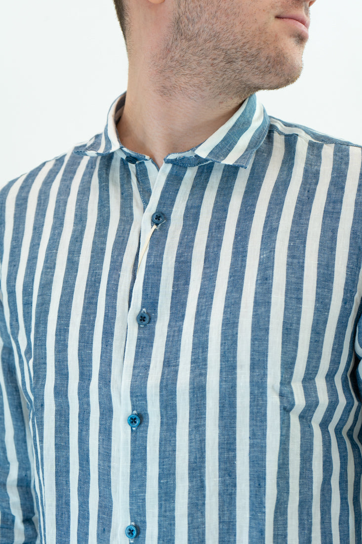 Camicia Gianni Lupo riga blu in lino