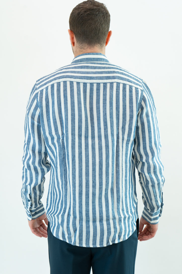 Camicia Gianni Lupo riga blu in lino
