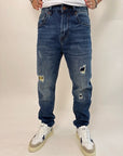 Jeans Gianni Lupo con rotture, graffi e tessuto a quadri