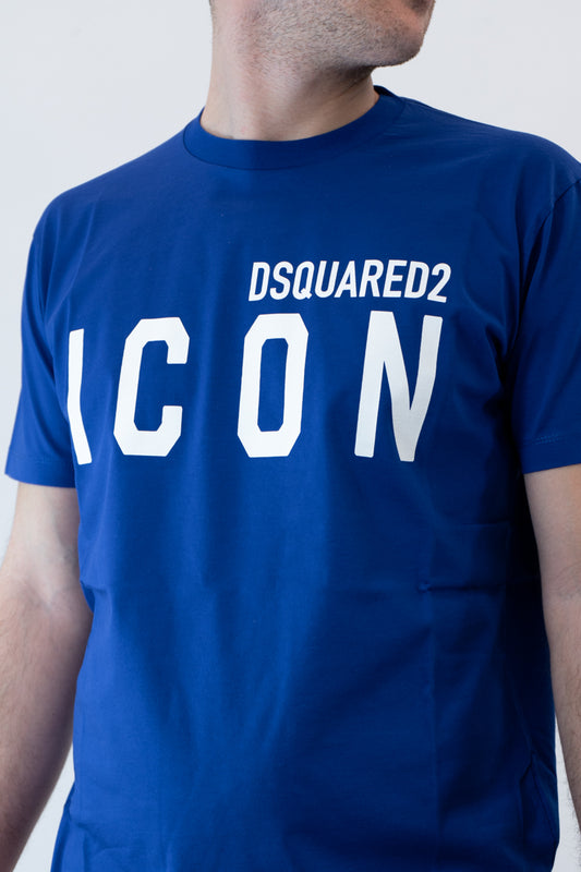 T-shirt Dsquared2 blu logo Icon bianco