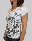 T-shirt donna Plein Sport Swim bianco con stampa tigre e logo argento