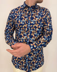 Camicia OverD fantasia fiori blu