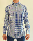 Camicia Camiceria Sartoriale Milano fantasia bianco blu