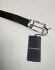 Cintura Emporio Armani reversibile Nero e Blu effetto saffiano