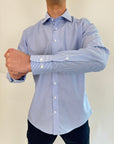 Camicia Zero Iron Plus Riga sottile blu