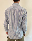 Camicia OverD lino riga lime e blu
