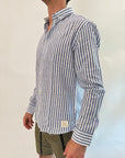 Camicia OverD lino riga lime e blu