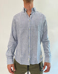 Camicia OverD lino riga lime e blu