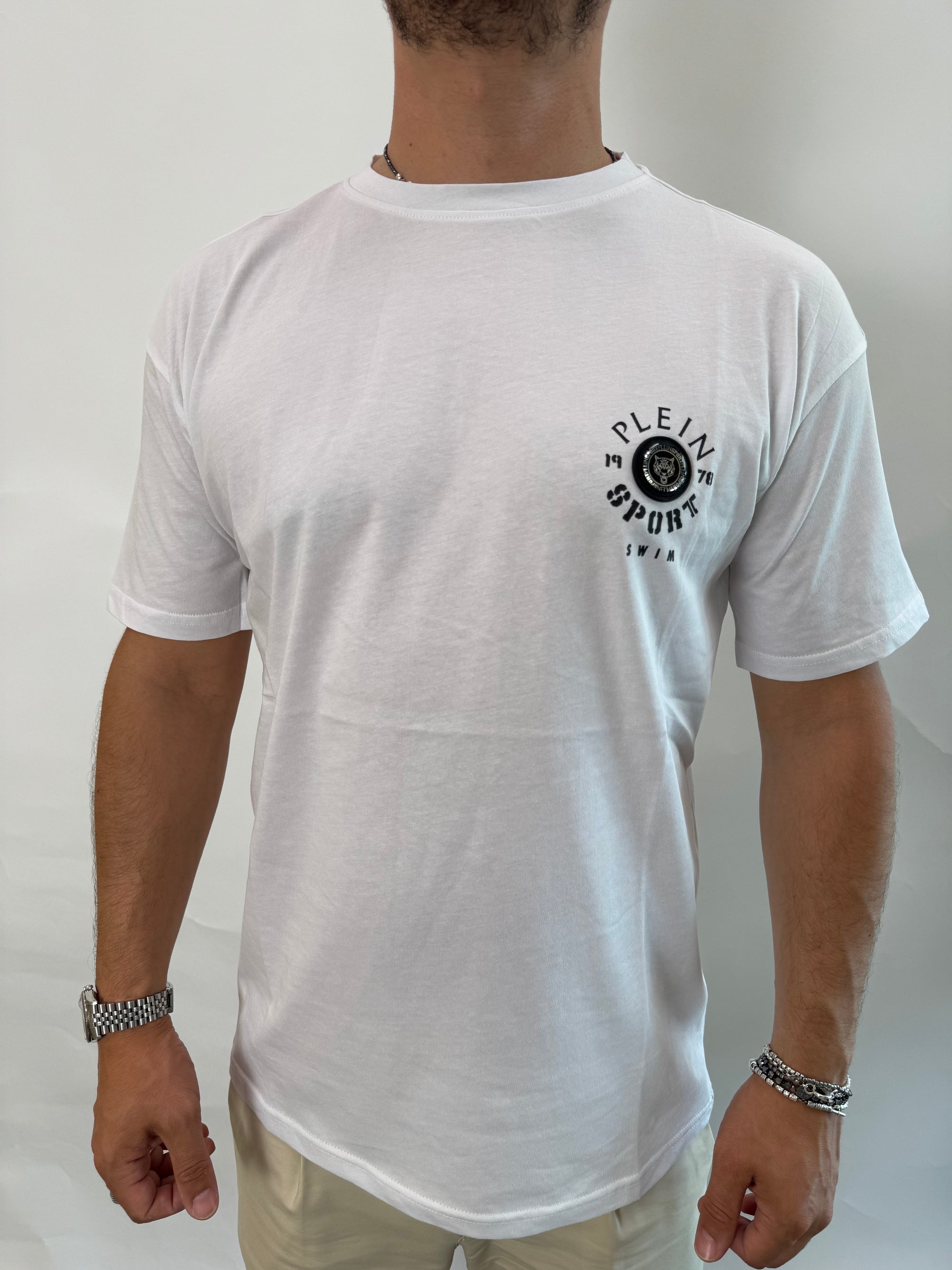 T-shirt Philipp Plein Sport Swim bianco .