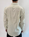 Camicia OverD lino riga lime e blu
