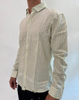 Camicia OverD lino riga lime e blu