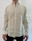 Camicia OverD lino riga lime e blu