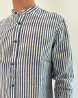 Camicia coreana Gianni Lupo riga bastoncino blu lino