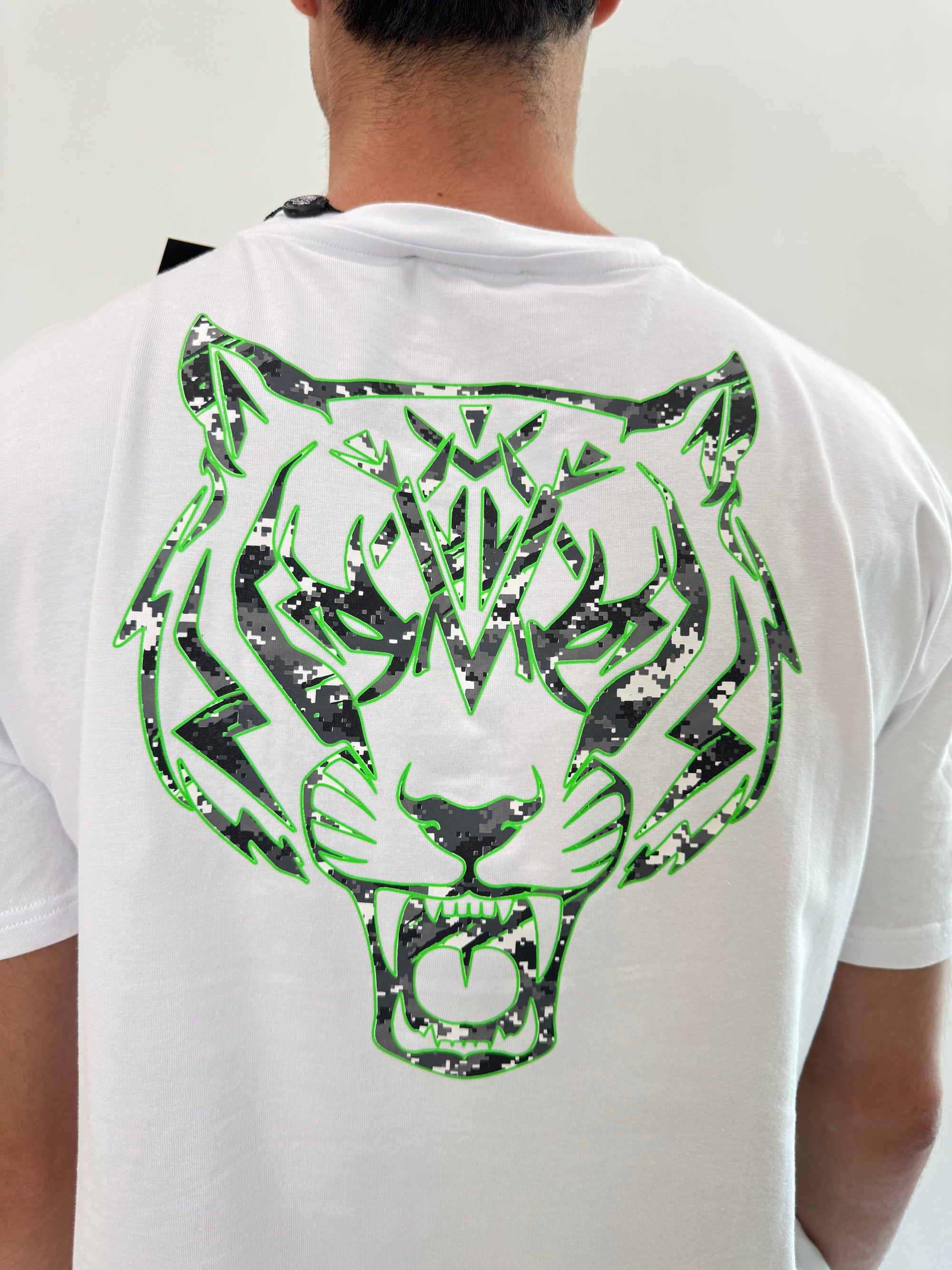 T-shirt Philipp Plein Sport Swim bianco verde tigre .