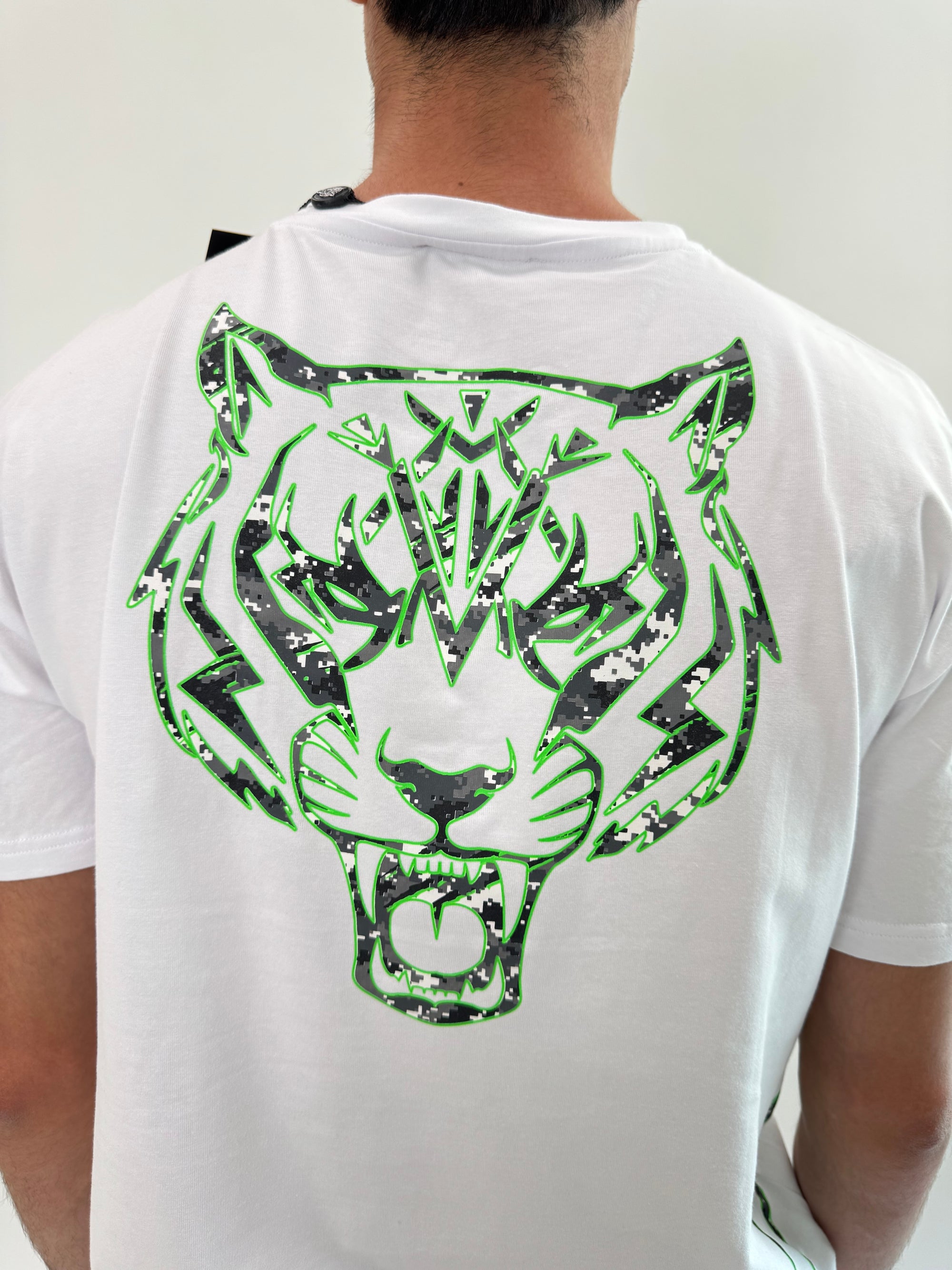 T-shirt Philipp Plein Sport Swim bianco verde tigre .