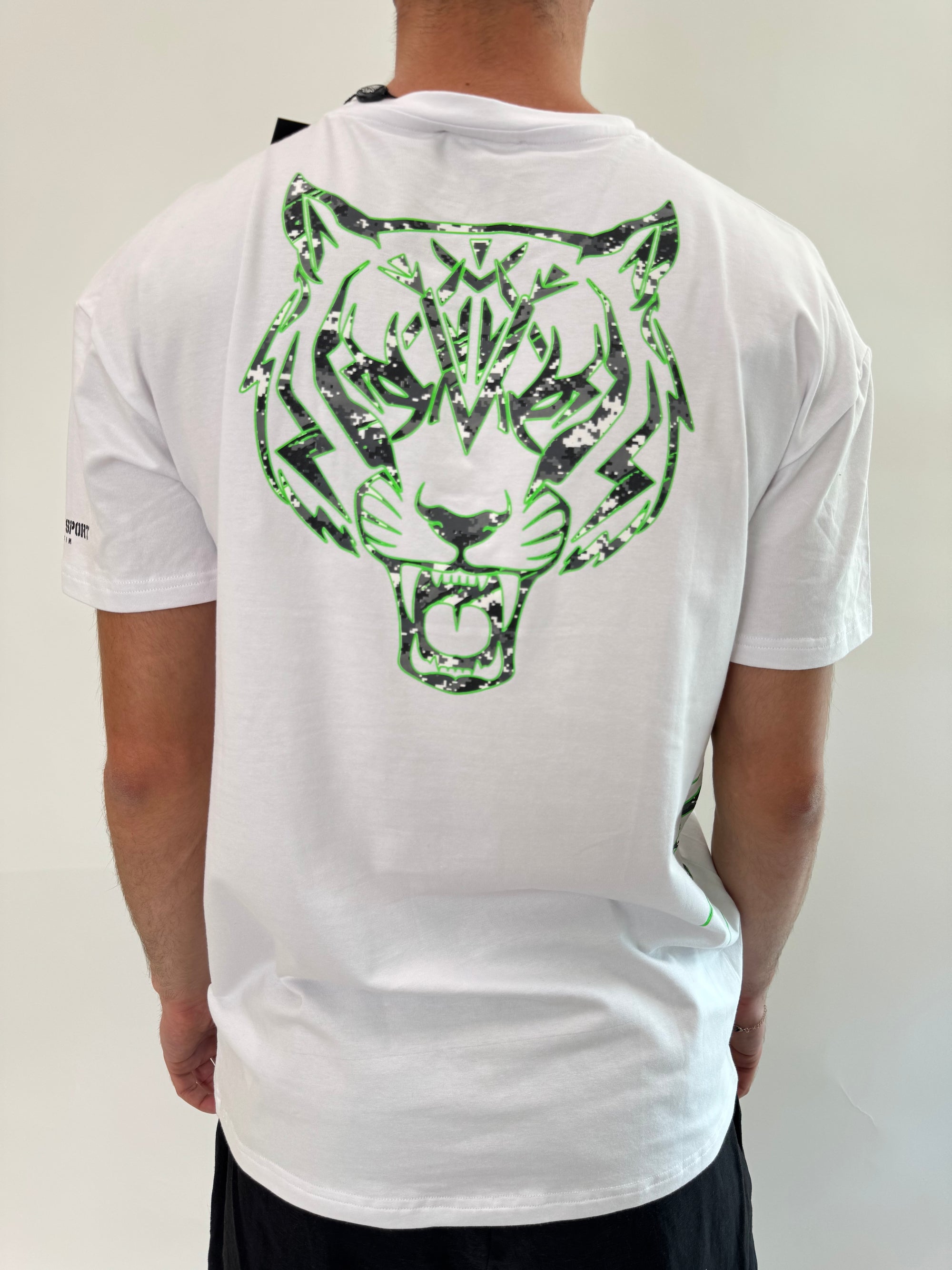 T-shirt Philipp Plein Sport Swim bianco verde tigre .