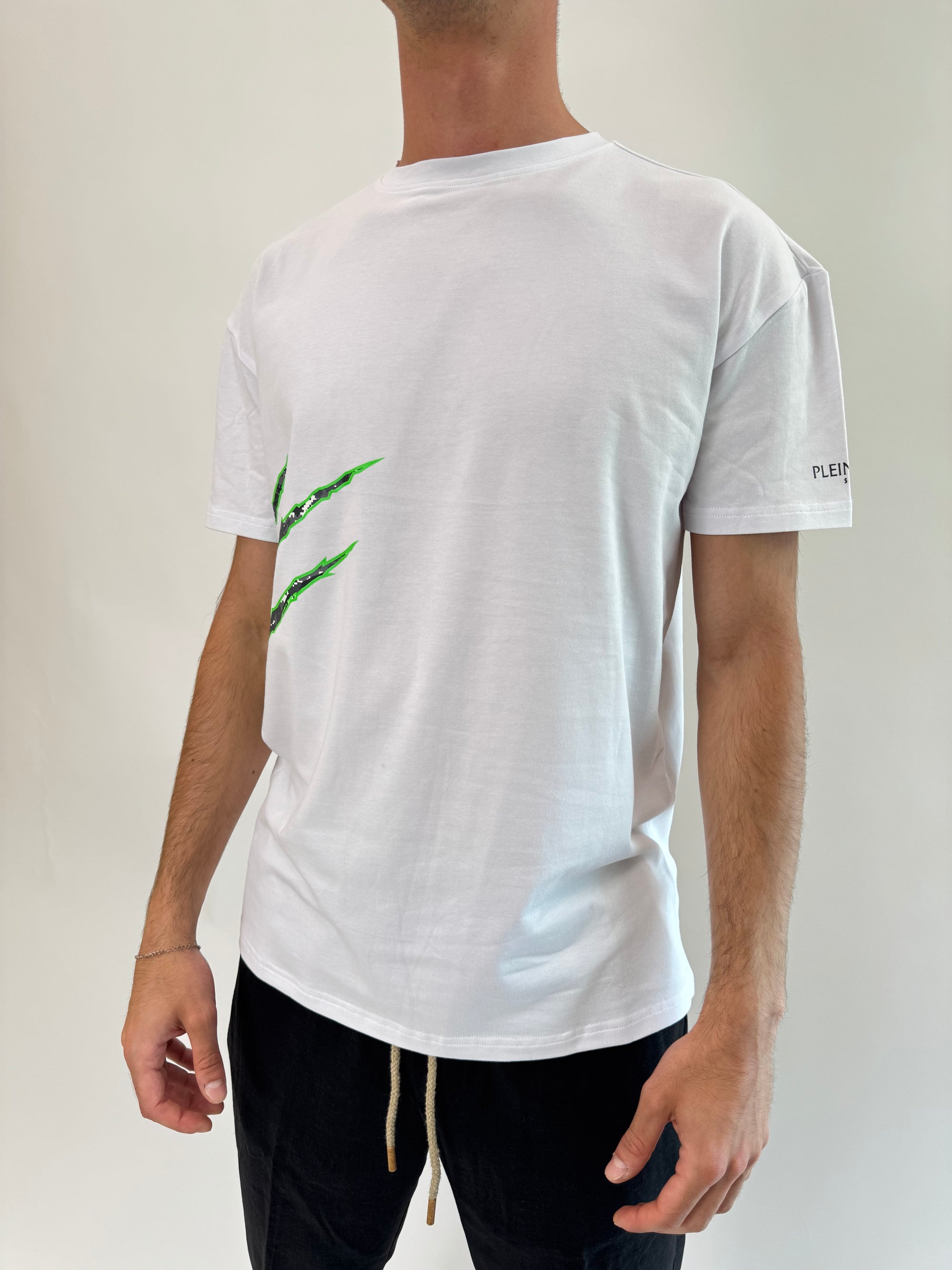 T-shirt Philipp Plein Sport Swim bianco verde tigre .