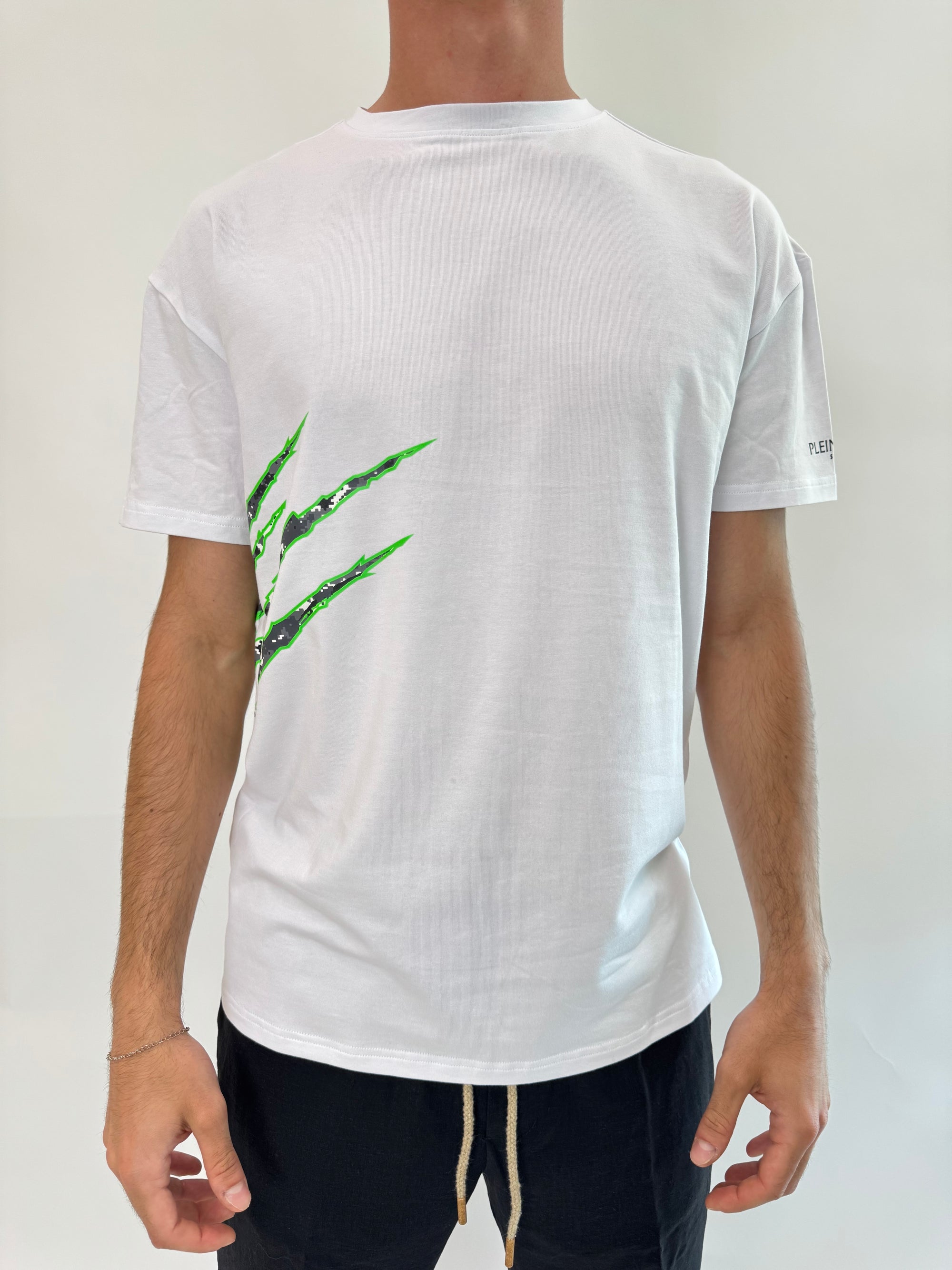 T-shirt Philipp Plein Sport Swim bianco verde tigre .