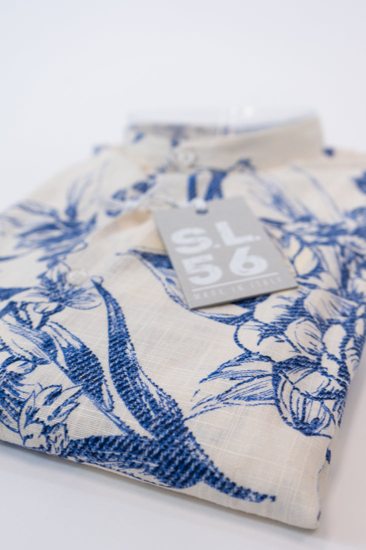 Camicia SL56 panna fiori blu