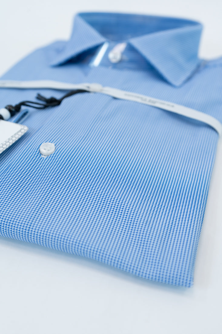 Camicia tessuto tecnico microfantasia bianco azzurro