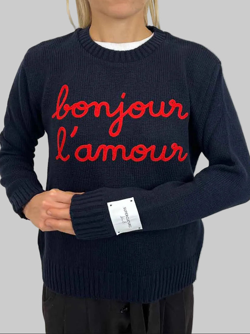Pullover Superculture Clothing Bonjour l'amour blu