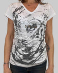 T-shirt donna Plein Sport Swim bianco con stampa tigre e logo argento