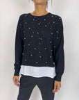 Pullover Griffai nero con perle strass