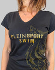 T-shirt donna Plein Sport Swim nero con tigre oro