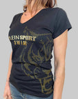 T-shirt donna Plein Sport Swim nero con tigre oro