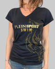 T-shirt donna Plein Sport Swim nero con tigre oro