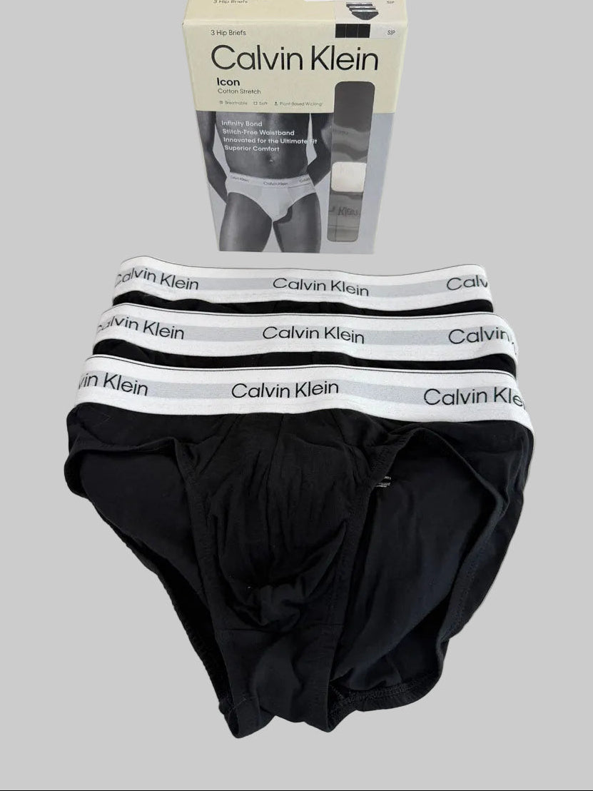 3 Slip Calvin Klein Nero elastico Bianco