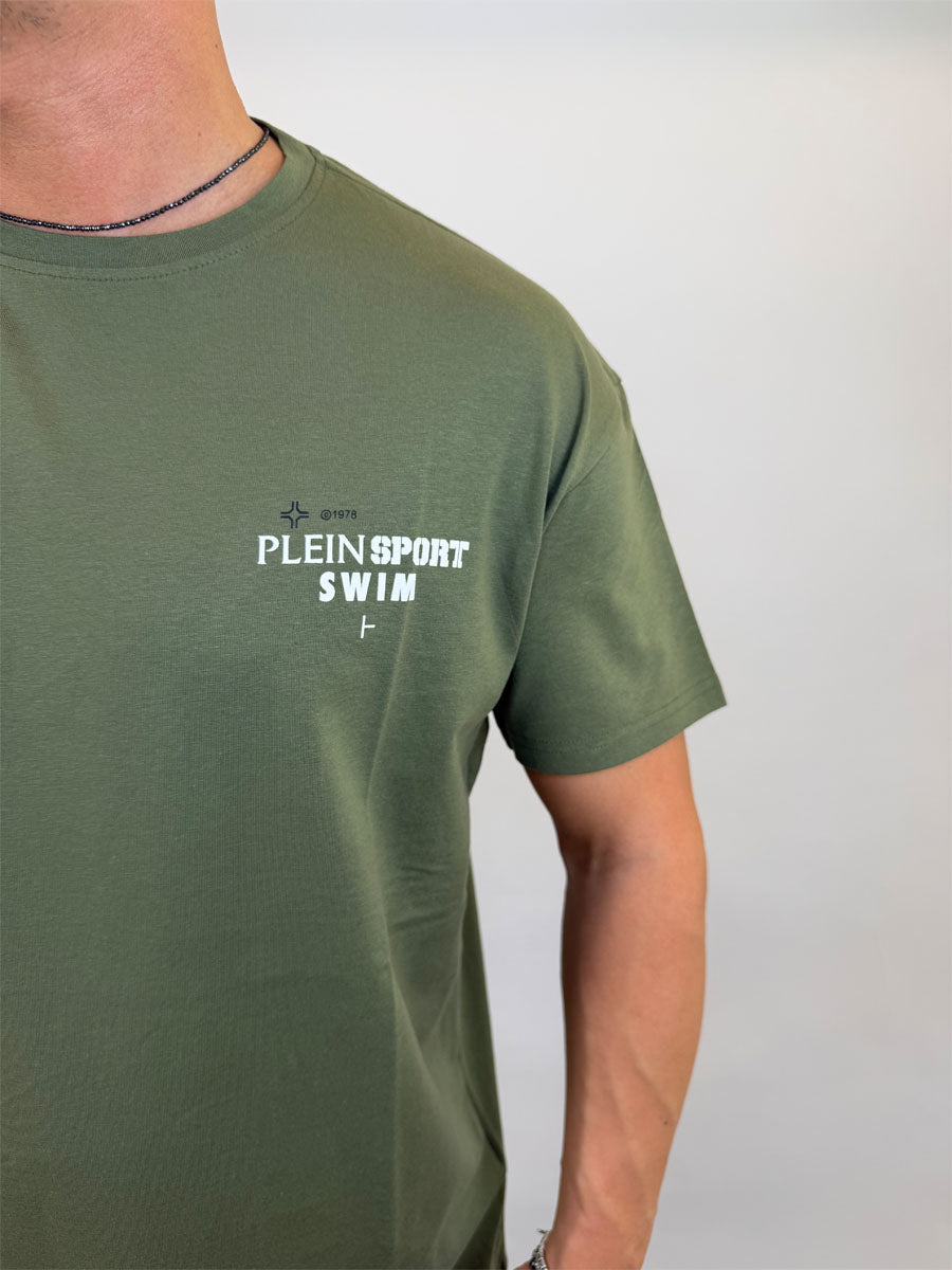T-shirt Philipp Plein Sport Swim logo sul retro colore nero o verde militare