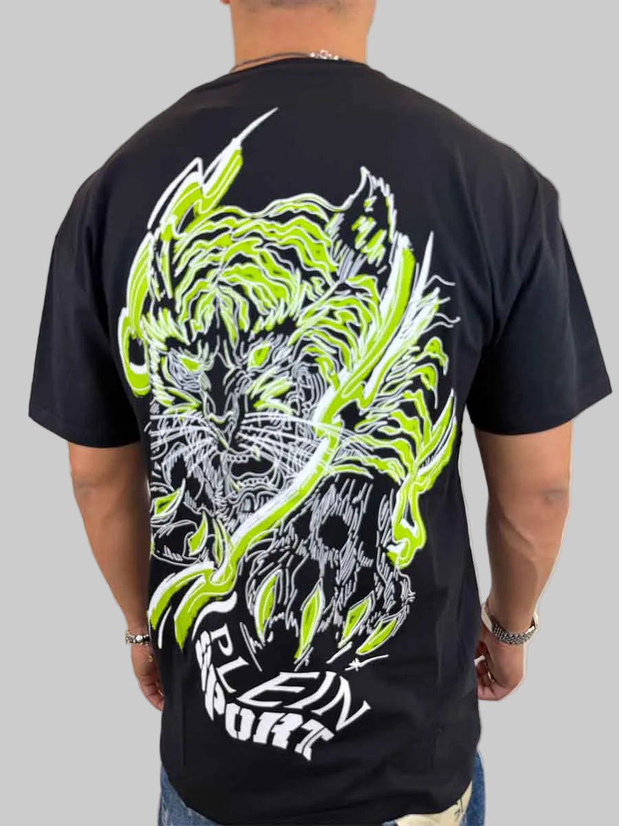 T-shirt Philipp Plein Sport Swim logo tigre sul retro bianco o nero