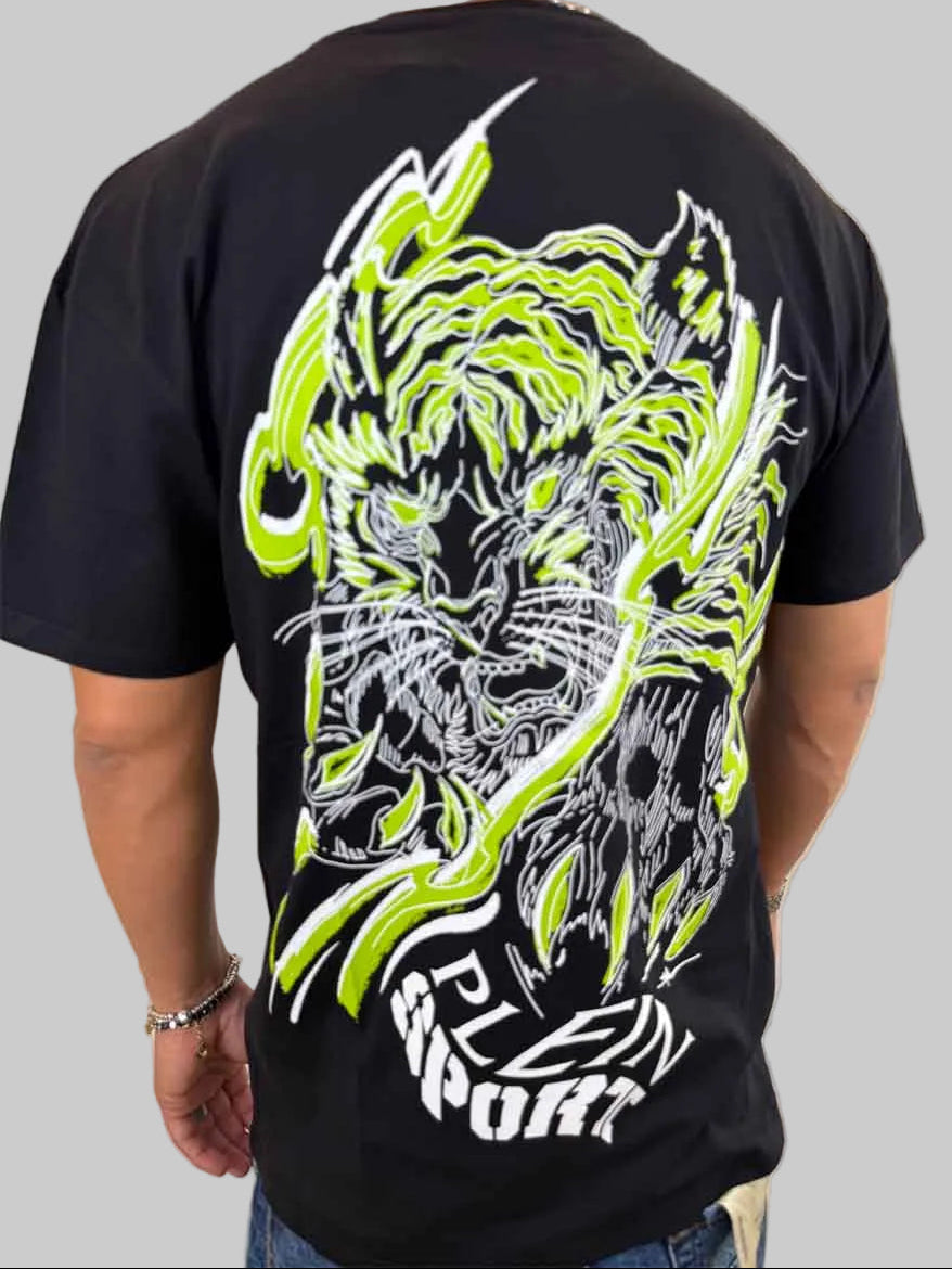 T-shirt Philipp Plein Sport Swim logo tigre sul retro bianco o nero