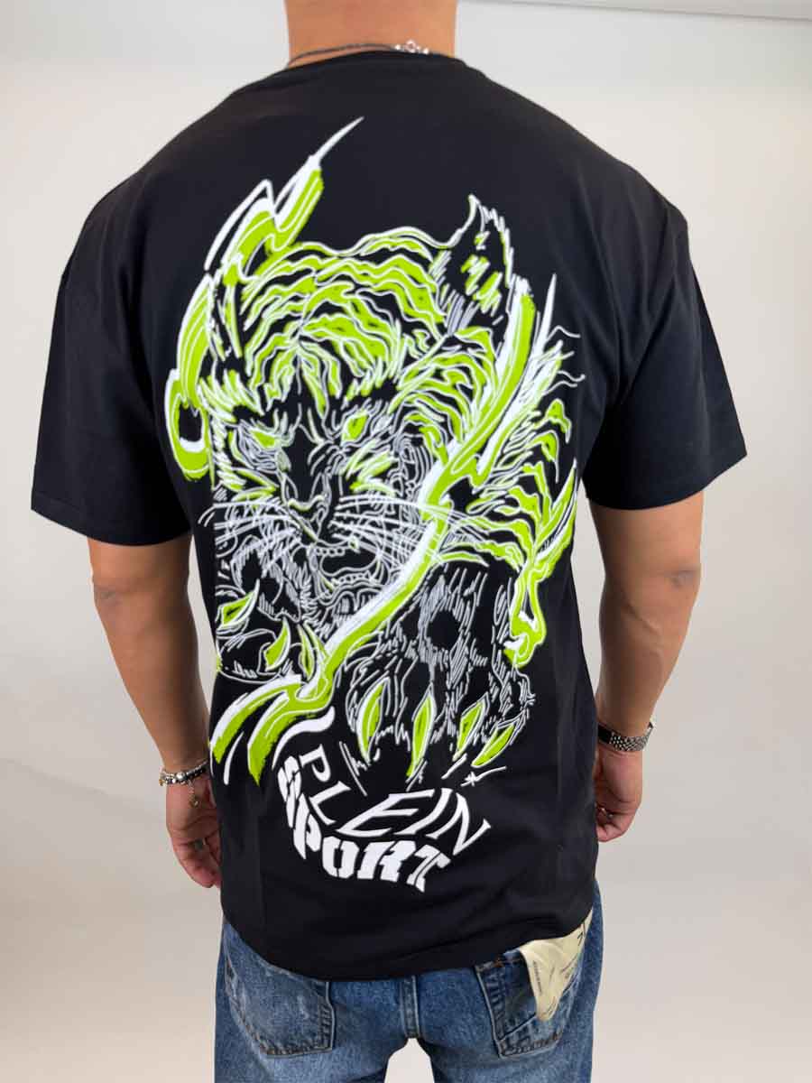 T-shirt Philipp Plein Sport Swim logo tigre sul retro bianco o nero