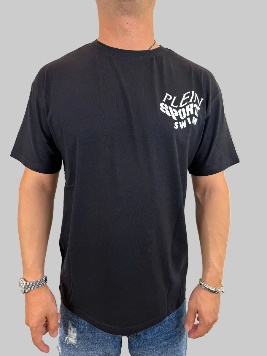 T-shirt Philipp Plein Sport Swim logo tigre sul retro bianco o nero