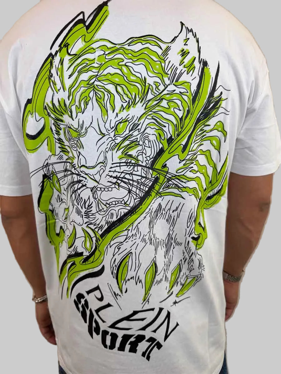 T-shirt Philipp Plein Sport Swim logo tigre sul retro bianco o nero